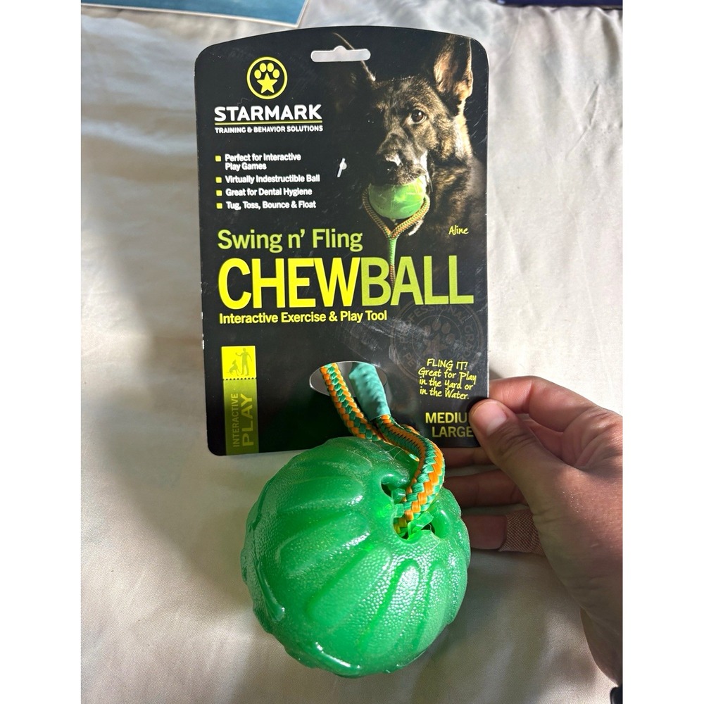 Starmark Swing n' Fling Chew Ball Rubber Floating Dog Toy Medium/Large